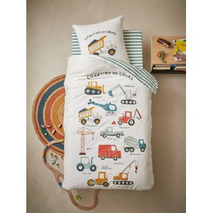 Set dekbedovertrek + kussensloop voor kinderen QUEL CHANTIER! Oeko-Tex� ecru/meerkleurig