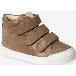 Leren MID-sneakers met klittenband, kleutercollectie meisjes goudbeige