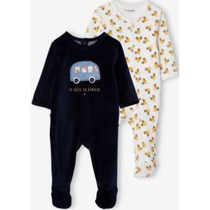Set van 2 Fluwelen Pyjama's - Inkt - 78% Katoen - Voor Babyjongetje