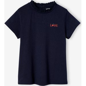 Personaliseerbare meisjes-T-shirt met kraag en korte mouwen marineblauw