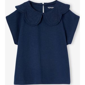 Meisjesshirt met geborduurde kraag ecru