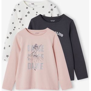 Set van 3 T-shirts voor meisjes met lange mouwen Oeko-Tex� antraciet