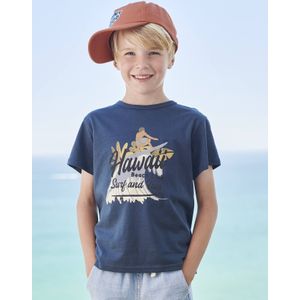 Jongensshirt met korte mouwen en grafisch ontwerp nachtblauw