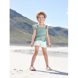 Meisjesshort met tie & dye-effect wit/turquoise