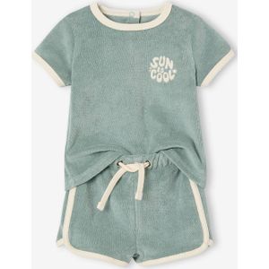 Badstoffen babyset met T-shirt en short grijsblauw