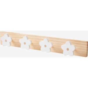 Houten kapstokhaak met 4 bloemen wit