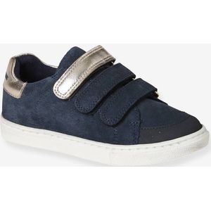 Leren meisjessneakers met klittenband marineblauw