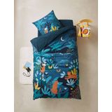 JUNGLE NIGHT kinderset dekbedovertrek + kussensloop blauw/meerkleurig