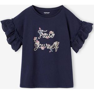 Romantisch t-shirt van biokatoen voor meisjes marineblauw