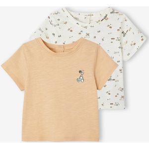 Set van 2 geboorte T-shirts met korte mouwen van biologisch katoen beige