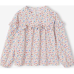 Meisjesblouse met ruches met bloemenprint ecru
