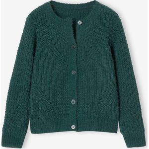 Gebreid chenille vest voor meisjes met ajourwerk groen