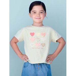 Meisjes-T-shirt met frisou-animatie en iriserende details amandelgroen