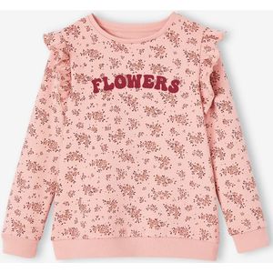 Meisjessweater met ruches op de mouwen roze (poederkleur)