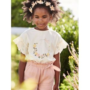 Meisjesshirt met kroonmotief en glimmende details ecru
