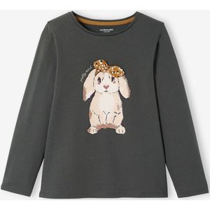 Shirt met konijnmotief en sierstrik voor meisjes donkergrijs