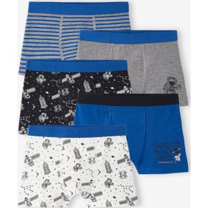Set van 5 stretch boxers voor jongens ruimte koningsblauw