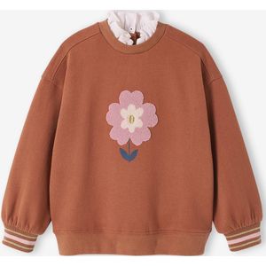 Meisjes sweatshirt met lusvormige bloemen hazelnoot