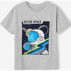 T-shirt met lovertjes en astronautenmotief gem�leerd grijs