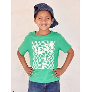 Jongensshirt met groot motief en details in zwelinkt groen