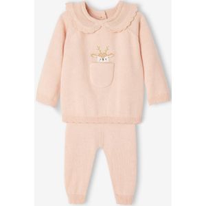 2-delige gebreide Kerst babyset roze (poederkleur)