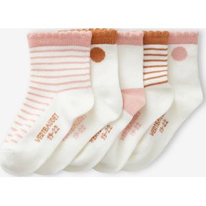 Set van 5 paar sokken met stippen/strepen voor meisjesbaby's roest