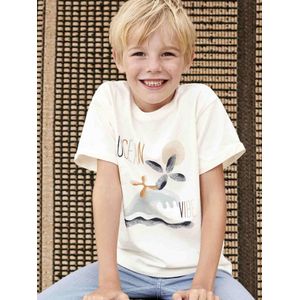 T-shirt met dik golvenmotief voor jongens ecru