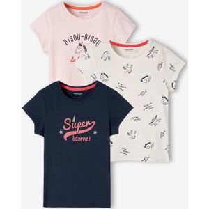 Set van 3 verschillende T-shirts voor meisjes met iriserende details set inktkleur