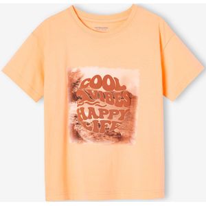 T-shirt met fotoprint opschrift in zwelinkt voor jongens abrikoos (poederkleur)