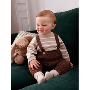 Babyset gestreepte trui en gebreide broek met bretels chocoladebruin