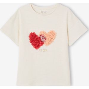 Meisjes-T-shirt met frisou-animatie en iriserende details ecru