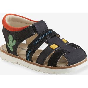 Leren sandalen met klittenband voor jongens zwart