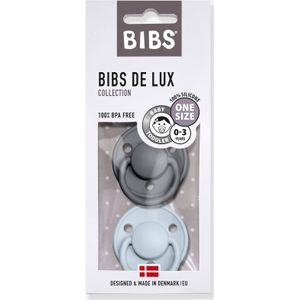 Set van 2 BIBS De Lux siliconen spenen ijzergrijs + babyblauw