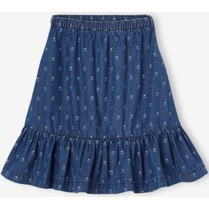 Halflange rok met ruche van licht denim middenblauw