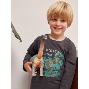 Jongens-T-shirt met pixeleffect en digitale dino's in reli�f gem�leerd grijs