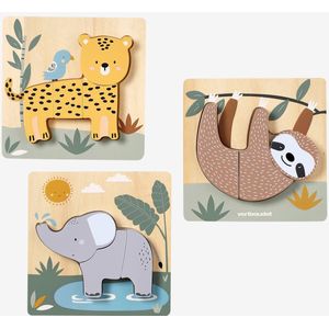 Vertbaudet Set van 3 Chunky Houten Puzzels - Tanzania - FSC®-Hout - 17 x 17 cm