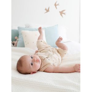 Jumpsuit babyjongen van geborduurd katoengaas beige