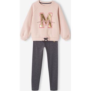 Sportset voor meisjes met molton sweater + legging van technisch materiaal roze (poederkleur)