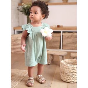 Baby combi-short van katoengaas saliegroen