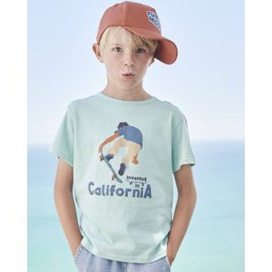 Jongensshirt met korte mouwen en grafisch ontwerp turquoiseblauw