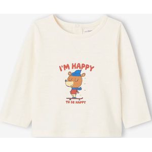 Babyshirt met berenmotief en lange mouwen van biokatoen ecru