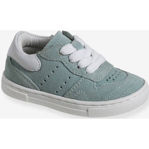 Leren babysneakers met veters en rits turquoiseblauw