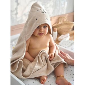 Badcape / Handdoek met capuchon onmisbaar voor baby's en kinderen, met gerecycled katoen zandbeige