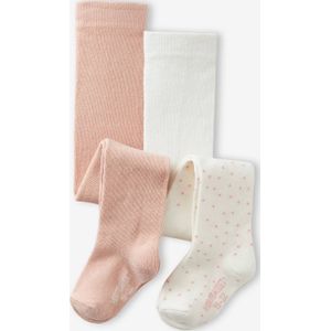 Set van 2 paar met stippen / effen maillots voor babymeisjes roze (poederkleur)