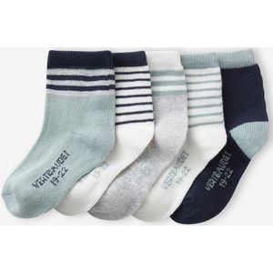 Set van 5 paar gestreepte sokken jongens grijsblauw