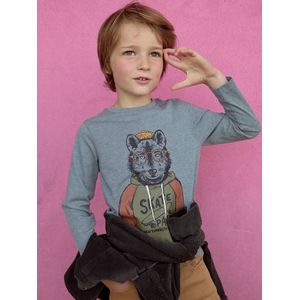 Oeko-Tex� fun T-shirt met lange mouwen en kattenmotief voor jongens grijs chin�