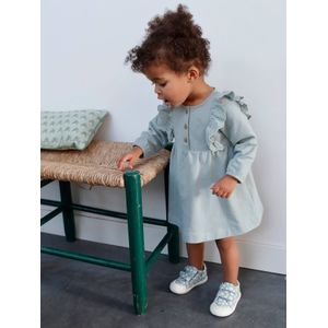 Fleece jurkje voor baby's met ruches van Engels borduurwerk grijsblauw