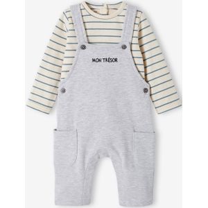 Fleece babyset met te personaliseren T-shirt en tuinbroek gem�leerd grijs