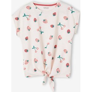 Gestreept T-shirt voor meisjes met sierstrik rose paars bedrukt