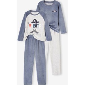 Set van 2 fluwelen pyjama's met piratenthema jongens grijsblauw